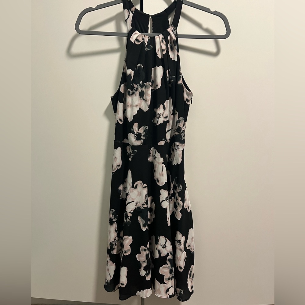 Black floral skater style dress